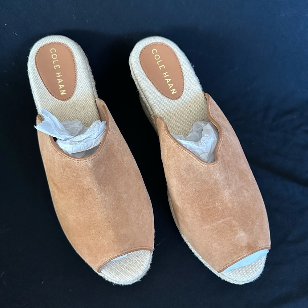 NEW Cole Haan soutgcrest wedge mules Women's Brown suede sandals  10